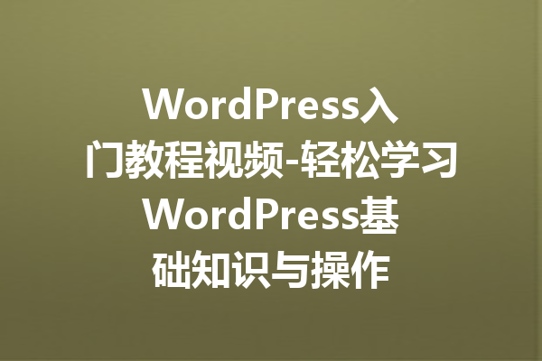 WordPress入门教程视频-轻松学习WordPress基础知识与操作