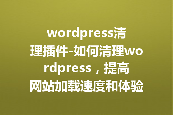 wordpress清理插件-如何清理wordpress，提高网站加载速度和体验