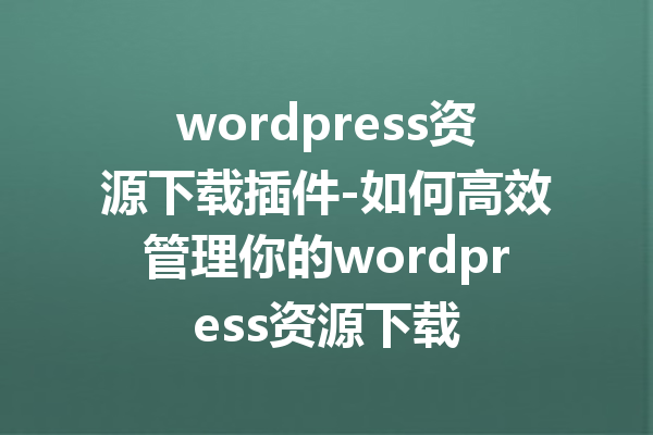 wordpress资源下载插件-如何高效管理你的wordpress资源下载