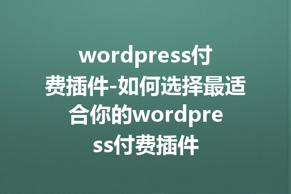 wordpress付费插件-如何选择最适合你的wordpress付费插件