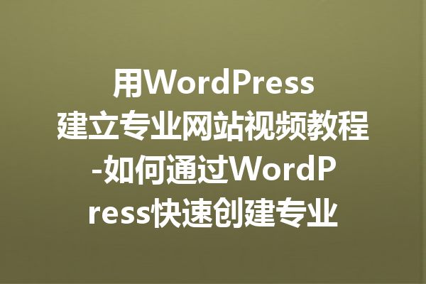 用WordPress建立专业网站视频教程-如何通过WordPress快速创建专业网站的全套视频教程