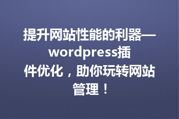 提升网站性能的利器—wordpress插件优化，助你玩转网站管理！