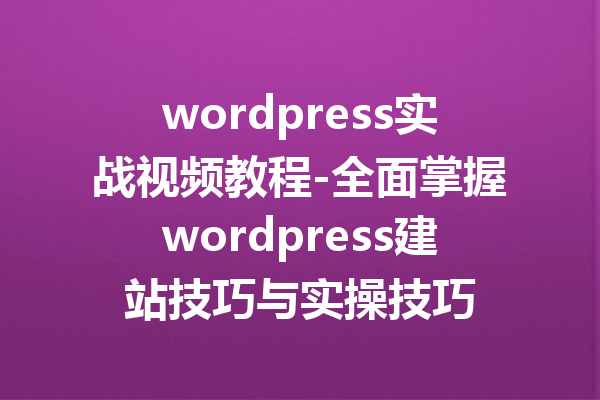 wordpress实战视频教程-全面掌握wordpress建站技巧与实操技巧