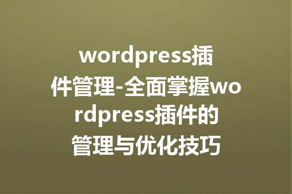 wordpress插件管理-全面掌握wordpress插件的管理与优化技巧