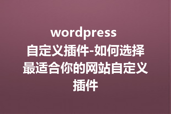 wordpress 自定义插件-如何选择最适合你的网站自定义插件