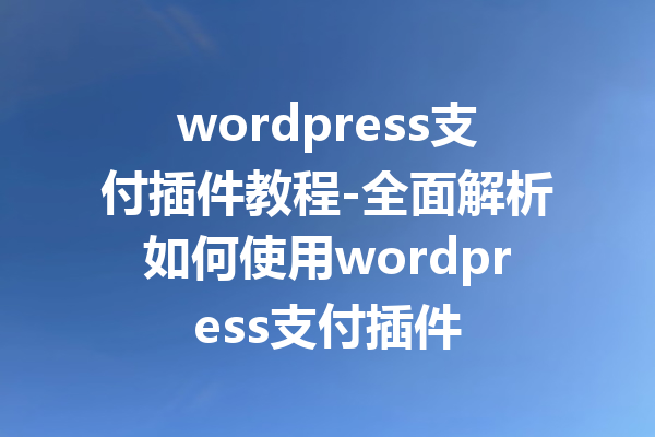 wordpress支付插件教程-全面解析如何使用wordpress支付插件
