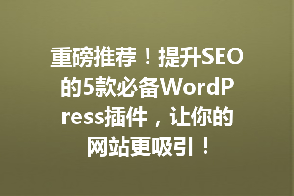 重磅推荐！提升SEO的5款必备WordPress插件，让你的网站更吸引！