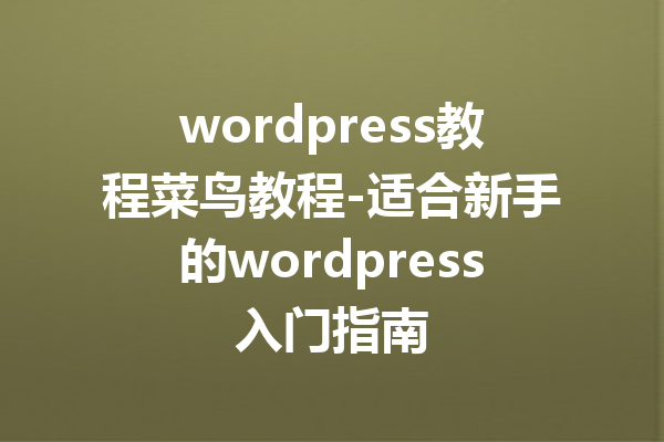 wordpress教程菜鸟教程-适合新手的wordpress入门指南