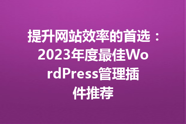 提升网站效率的首选：2023年度最佳WordPress管理插件推荐
