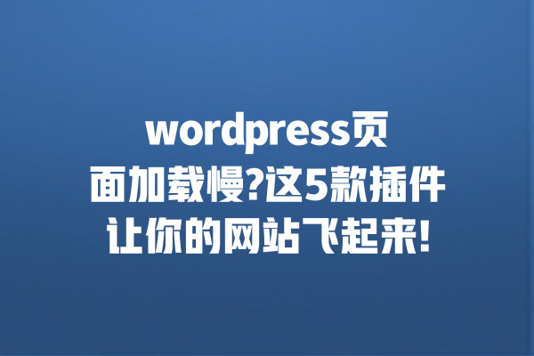 wordpress页面加载慢?这5款插件让你的网站飞起来! 一