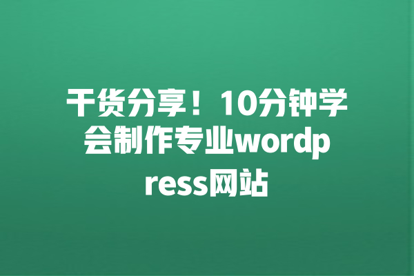 干货分享!10分钟学会制作专业wordpress网站 一