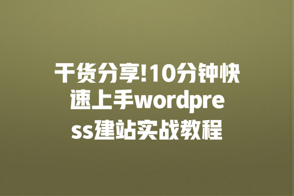干货分享!10分钟快速上手wordpress建站实战教程 一