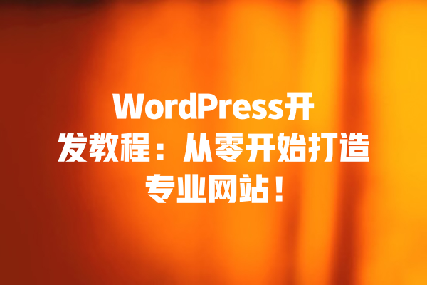WordPress开发教程:从零开始打造专业网站! 一