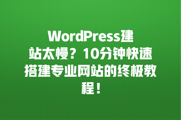 WordPress建站太慢?10分钟快速搭建专业网站的终极教程! 一