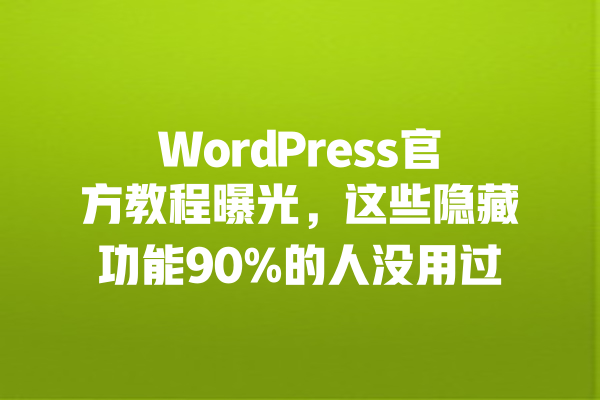 
WordPress官方教程曝光，这些隐藏功能90%的人没用过 一