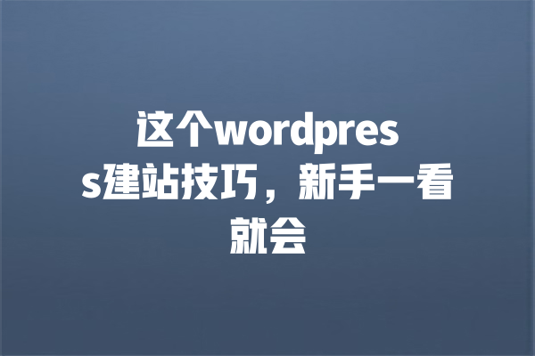 这个wordpress建站技巧,新手一看就会 一