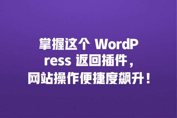 掌握这个 WordPress 返回插件，网站操作便捷度飙升！  一