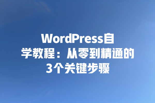 WordPress自学教程:从零到精通的3个关键步骤 一