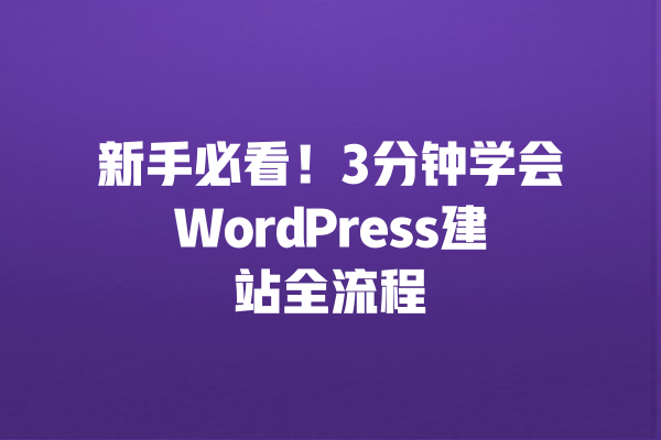 
新手必看！3分钟学会WordPress建站全流程 一