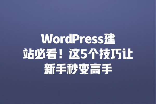 
WordPress建站必看！这5个技巧让新手秒变高手 一