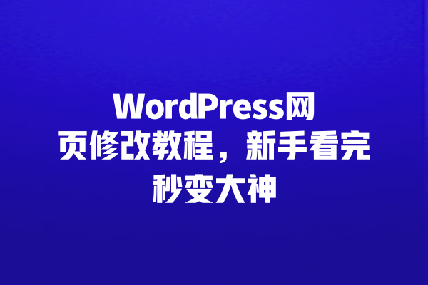 WordPress网页修改教程,新手看完秒变大神 一