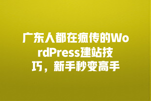 广东人都在疯传的WordPress建站技巧,新手秒变高手 一