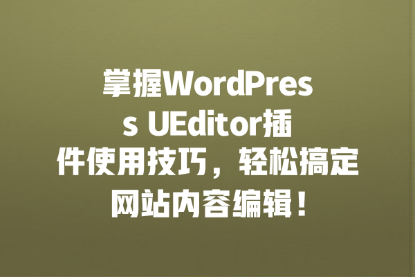 掌握WordPress UEditor插件使用技巧,轻松搞定网站内容编辑! 一