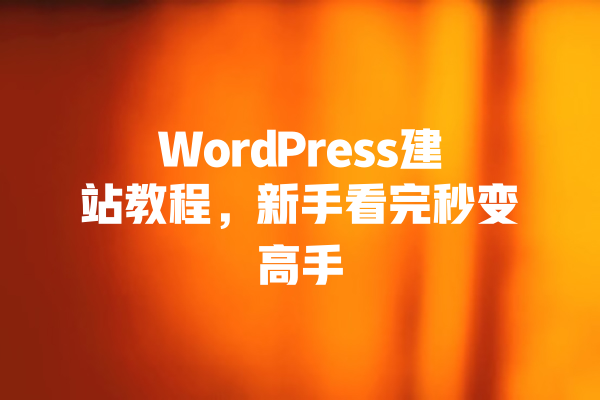 WordPress建站教程,新手看完秒变高手 一