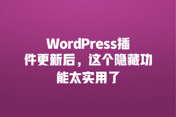 WordPress插件更新后,这个隐藏功能太实用了 一