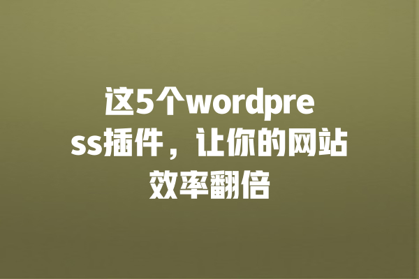 
这5个wordpress插件，让你的网站效率翻倍 一