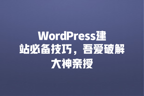 WordPress建站必备技巧，吾爱破解大神亲授 一