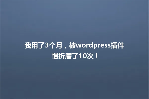 我用了3个月,被wordpress插件慢折磨了10次! 一