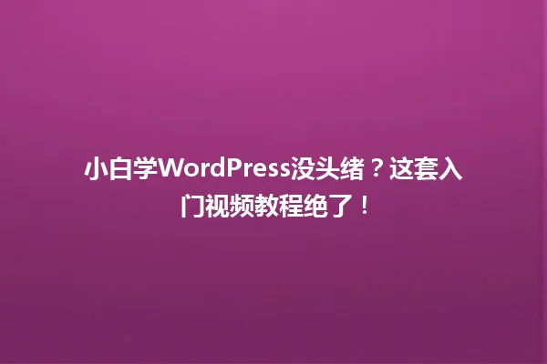小白学WordPress没头绪?这套入门视频教程绝了! 一