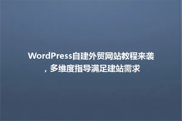 WordPress自建外贸网站教程来袭,多维度指导满足建站需求 一