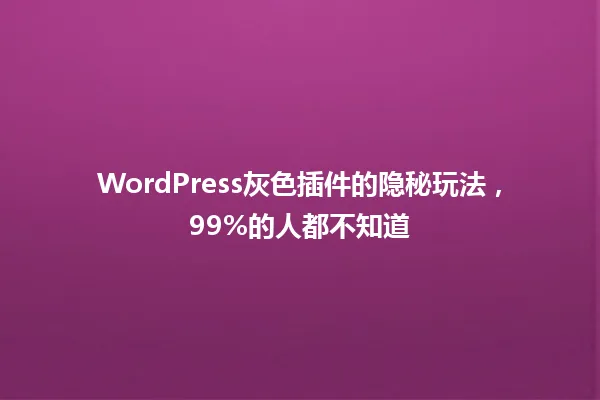 WordPress灰色插件的隐秘玩法，99%的人都不知道 一