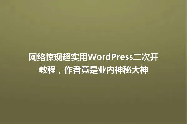 网络惊现超实用WordPress二次开教程,作者竟是业内神秘大神 一