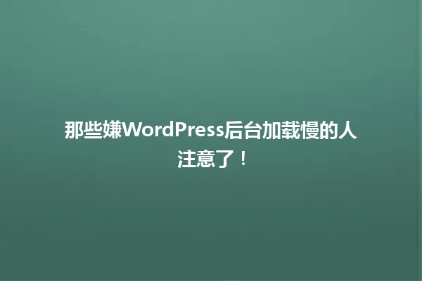 那些嫌WordPress后台加载慢的人注意了！ 一