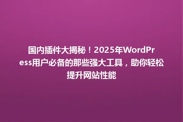 国内插件大揭秘!2025年WordPress用户必备的那些强大工具,助你轻松提升网站性能 一