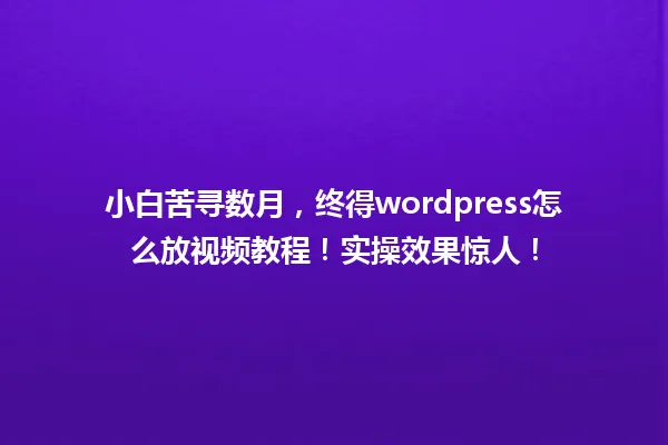 小白苦寻数月,终得wordpress怎么放视频教程!实操效果惊人! 一
