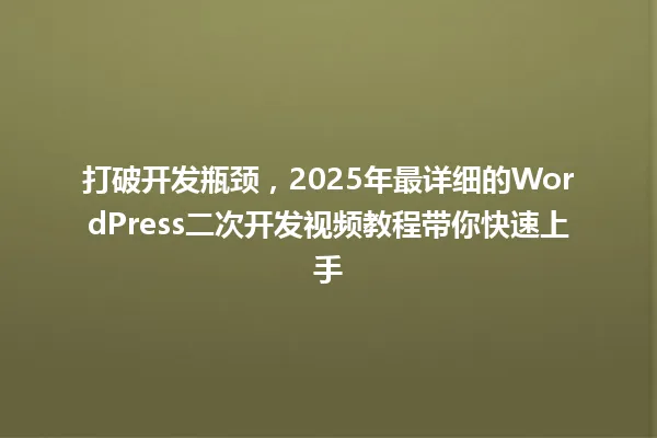 打破开发瓶颈,2025年最详细的WordPress二次开发视频教程带你快速上手 一