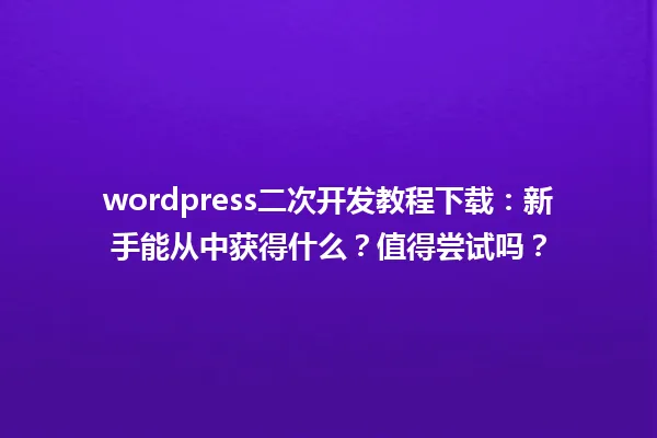 wordpress二次开发教程下载:新手能从中获得什么?值得尝试吗? 一