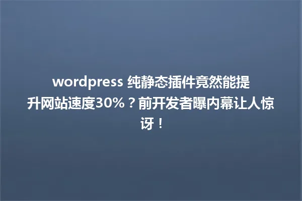 wordpress 纯静态插件竟然能提升网站速度30%?前开发者曝内幕让人惊讶! 一