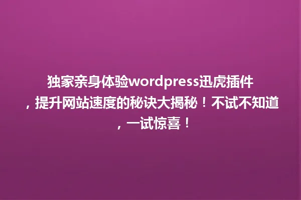 独家亲身体验wordpress迅虎插件,提升网站速度的秘诀大揭秘!不试不知道,一试惊喜! 一
