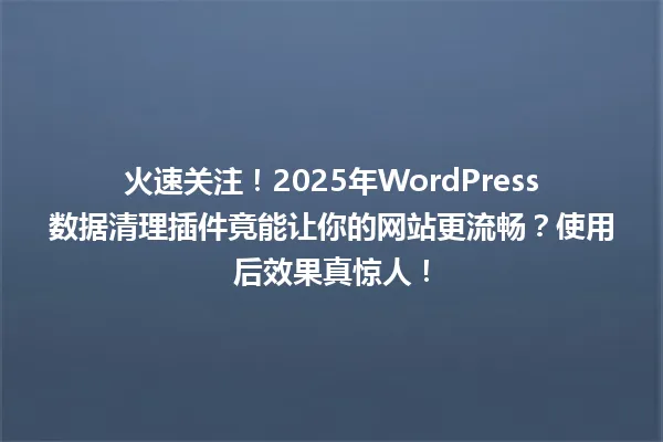 火速关注！2025年WordPress数据清理插件竟能让你的网站更流畅？使用后效果真惊人！ 一
