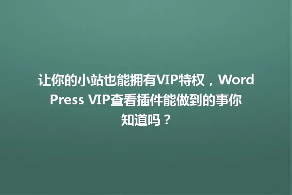 让你的小站也能拥有VIP特权，WordPress VIP查看插件能做到的事你知道吗？ 一
