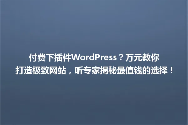 付费下插件WordPress?万元教你打造极致网站,听专家揭秘最值钱的选择! 一