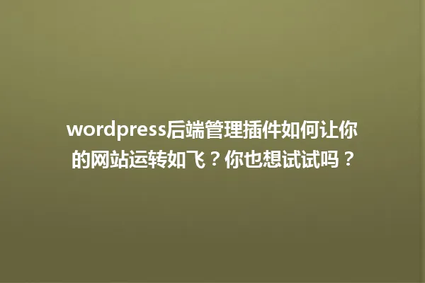 wordpress后端管理插件如何让你的网站运转如飞?你也想试试吗? 一