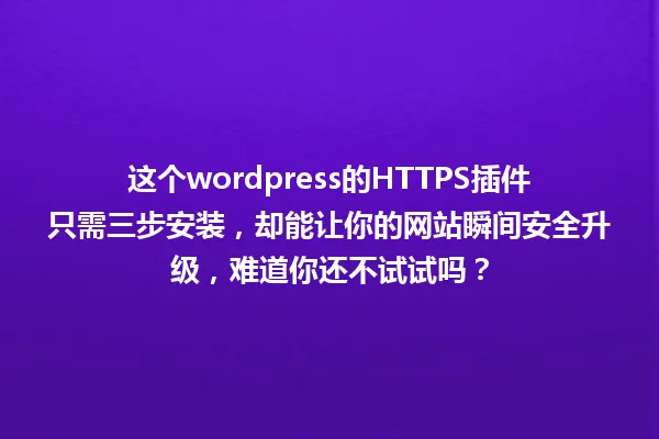 这个wordpress的HTTPS插件只需三步安装,却能让你的网站瞬间安全升级,难道你还不试试吗? 一