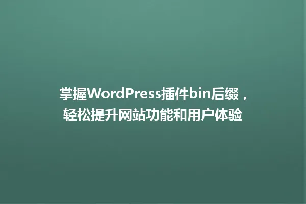 掌握WordPress插件bin后缀,轻松提升网站功能和用户体验 一