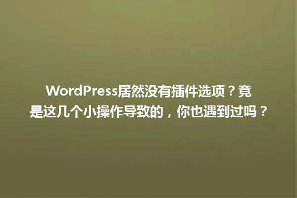 WordPress居然没有插件选项?竟是这几个小操作导致的,你也遇到过吗? 一